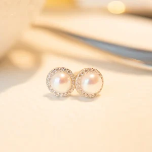 Silver Halo Earrings with Pearl Accent