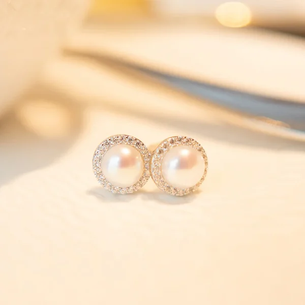 Silver Halo Earrings with Pearl Accent