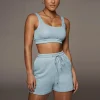 White High Waist Lace-up Fashion Casual Shorts Vest Fitness Sets