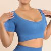 Blue High Elasticity Sports Bra Fitness Yoga Short Sleeves - Image 2