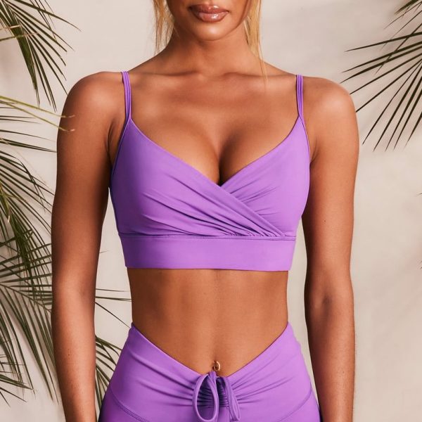Rose Red Tight-fitting Sling Sports Top Bra For Women - Image 2