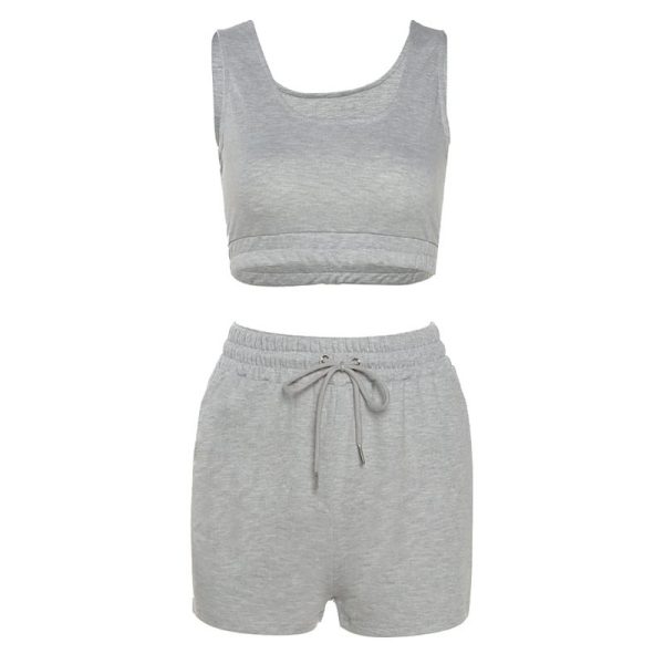 White High Waist Lace-up Fashion Casual Shorts Vest Fitness Sets - Image 5
