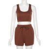 White High Waist Lace-up Fashion Casual Shorts Vest Fitness Sets - Image 6