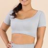 Blue High Elasticity Sports Bra Fitness Yoga Short Sleeves - Image 3