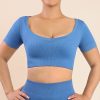 Blue High Elasticity Sports Bra Fitness Yoga Short Sleeves