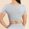 Blue High Elasticity Sports Bra Fitness Yoga Short Sleeves - Image 7